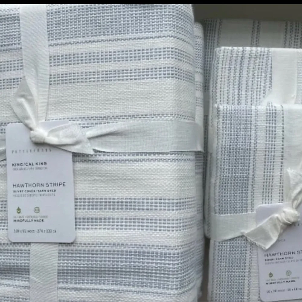 Pottery Barn HAWTHORNE STRIPED Duvet Cover King/Cal King & 3 Euro Shams Blue NEW